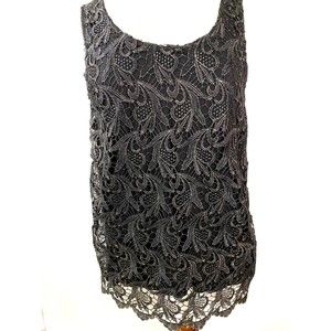 Cupio Women's Black Top with Gold Lace Front, Size L